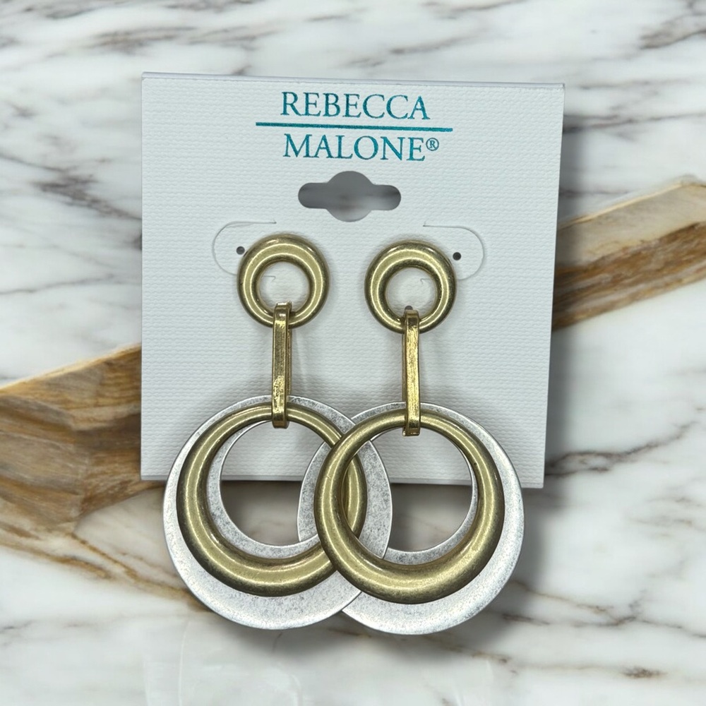 Rebecca Malone bronze pewter hoop post earrings brand new